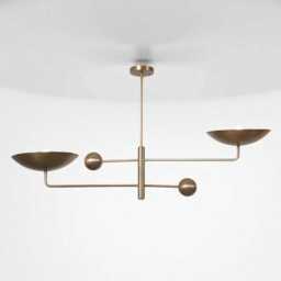 Mid Century 1950's Modern Brass 2 Lights Sputnik Pendant Chandelier Living Room Entry Way