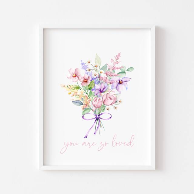 Bedroom Print Wildflower Bouquet Print Purple Pink Floral Wall Art - Unframed - image 1