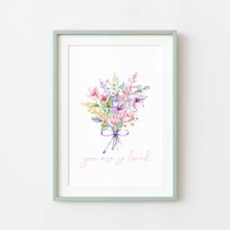 Bedroom Print Wildflower Bouquet Print Purple Pink Floral Wall Art - Unframed - thumbnail 3