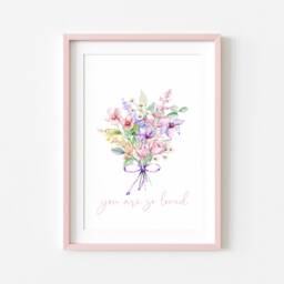 Bedroom Print Wildflower Bouquet Print Purple Pink Floral Wall Art - Unframed - thumbnail 2