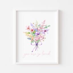 Bedroom Print Wildflower Bouquet Print Purple Pink Floral Wall Art - Unframed - thumbnail 1