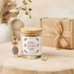 Personalised Merry Christmas Candle Gift For Her Mum Nanny Friend Colleague Employe Vegan Soy Wax - Free Package & Mini Matches Jar - thumbnail 4