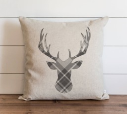 Gray Plaid Deer 20 X Pillow Cover // Christmas Holiday Winter Throw Gift Accent - thumbnail 1
