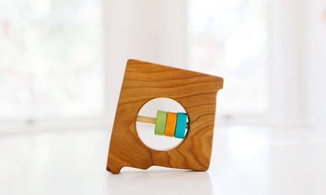 New Mexico State Baby Rattle Modern Wooden Toy, Organic Cherry Wood - image 1