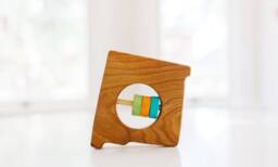 New Mexico State Baby Rattle Modern Wooden Toy, Organic Cherry Wood