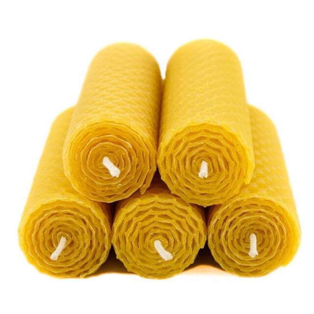 5 Beeswax Candles Made By Hand Rolled Golden Yellow 100% Natural Candle -Height 10 cm -Diameter Approx. 3 -Burning Time 5H Per - image 1