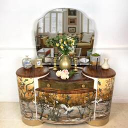 Made-To-Order Upcycled Vintage Shrager Dressing Table With Decoupaged Chinoiserie Mural & Gold Leaf Detail - thumbnail 2
