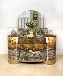 Made-To-Order Upcycled Vintage Shrager Dressing Table With Decoupaged Chinoiserie Mural & Gold Leaf Detail - thumbnail 1