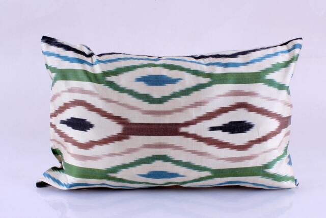 Ikat Silk Velvet Pillow 16x24 - Handmade Boho Cushion Cover Turkish Home Decor Accent - image 1