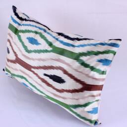 Ikat Silk Velvet Pillow 16x24 - Handmade Boho Cushion Cover Turkish Home Decor Accent - thumbnail 3