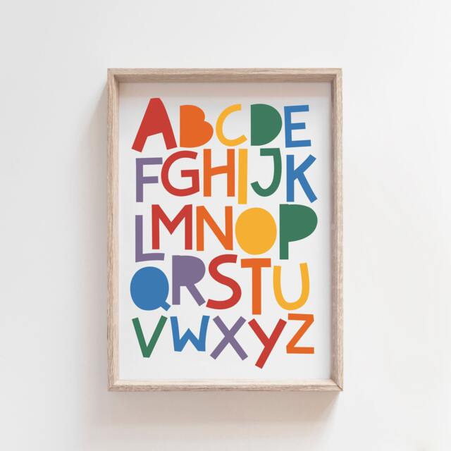 Rainbow Alphabet Print, Abc Playroom Prints, Wall Art, Poster, Numbers Educational Colourful Art - image 1