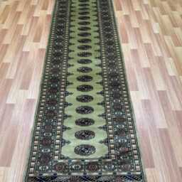 2.6x10 Pistachio Green Bokhara Rug - Runner Hallway Luxury Long Fine Quality Afghan - thumbnail 2