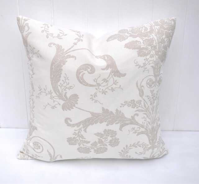 Handmade Laura Ashley Cushion, Josette Dark Linen, Austen Off White Back - image 1