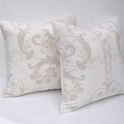 Handmade Laura Ashley Cushion, Josette Dark Linen, Austen Off White Back - thumbnail 2