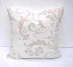 Handmade Laura Ashley Cushion, Josette Dark Linen, Austen Off White Back - thumbnail 1
