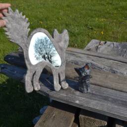 Recycled Cat Hair Wall Mirror, Gray Lover Gift, Oddities Decor - thumbnail 3