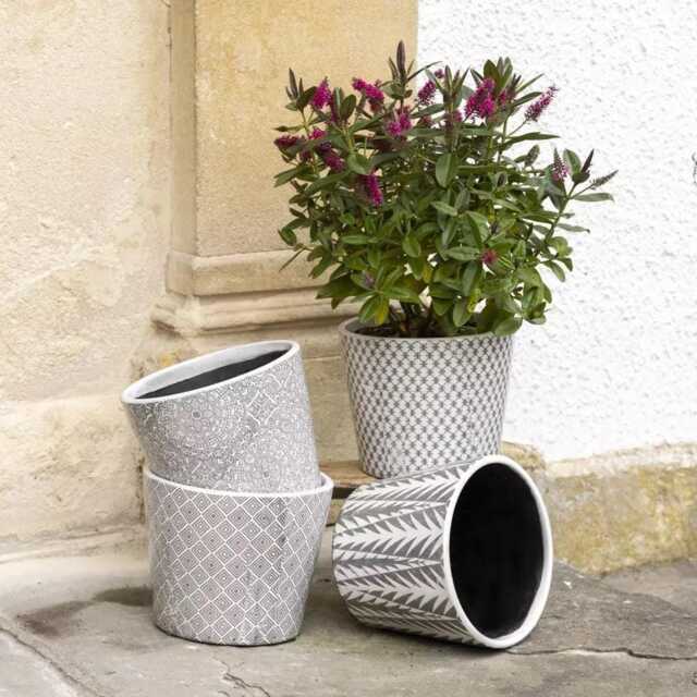 Large Black Dutch Pot - 4 Designs Geometric Design Crackle Glaze Plant Charcoal Rustic Cover Succulent Planter - image 1