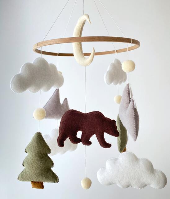 Woodland Baby Mobile Felt Forest Animals, Mountain Nursery Decor - image 1