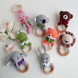 Koala Bear Baby Cotton Toy On Wood Ring, Safari Jungle Summer Shower Gift, Mom To Be Gift Package, Personalized For Pregnant Friend - thumbnail 4