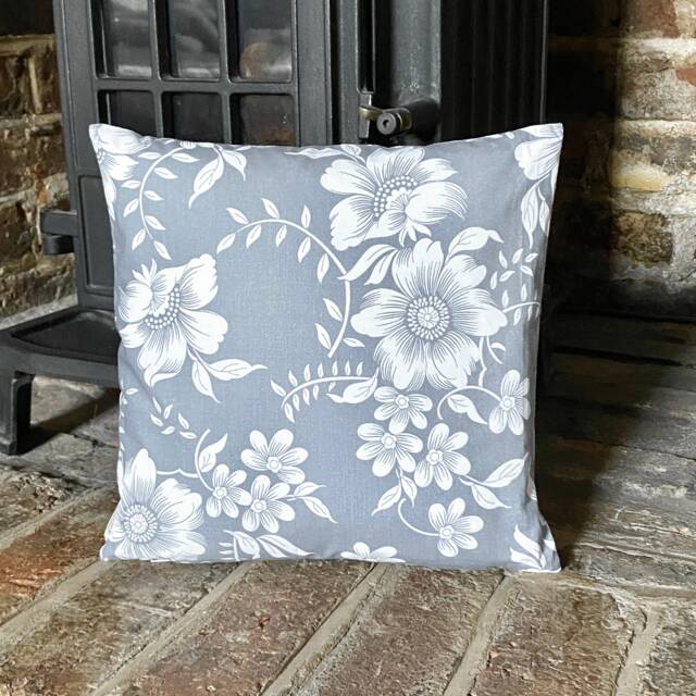 818. White Flowers On Grey 100% Cotton Cushion Cover.various Sizes