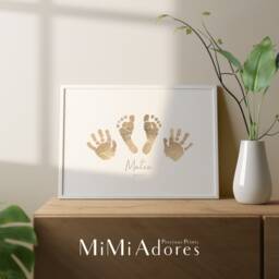 Baby Handprint Footprint Art Treasured in Real Foil By Mimi Adores - Handprint- Foot Feet Gift From - thumbnail 2