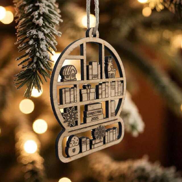 Book Christmas Decoration Wooden Library Ornament Bookshelf Gifts For Readers Lover Bauble - image 1