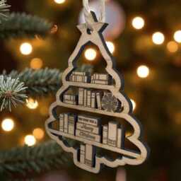 Book Christmas Decoration Wooden Library Ornament Bookshelf Gifts For Readers Lover Bauble - thumbnail 2
