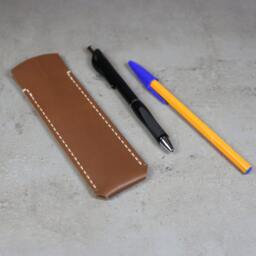 Handmade Leather Pen Case Soft Brown Pencil Pouch - thumbnail 2