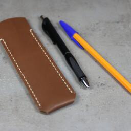 Handmade Leather Pen Case Soft Brown Pencil Pouch - thumbnail 4