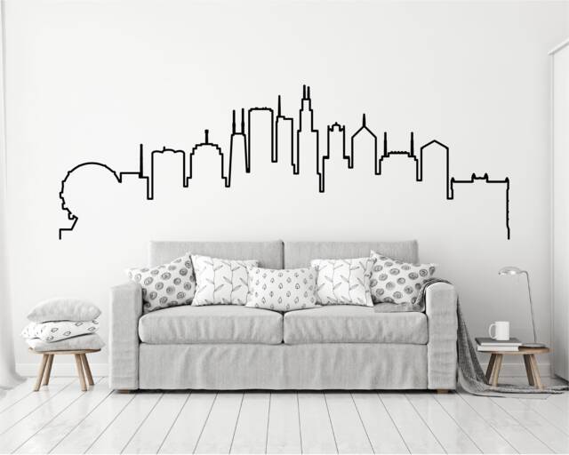 Doodle Chicago Skyline Vinyl Wall Decal Illinois Cityscape Sticker - image 1