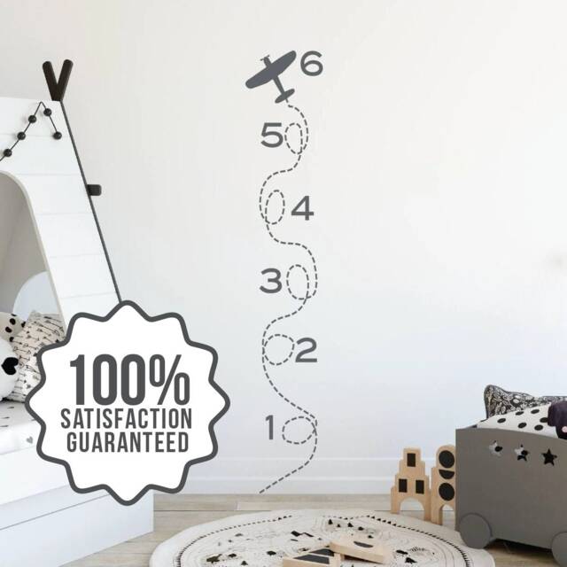 Airplane Growth Chart Ruler Decal, Wall Decor, Kids Height Sticker, Measuring Stick, For Girls & Boys - image 1