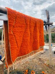 Orange Moroccan Rug, Shag Vibrant Hand Tufted Custom Made Carpet, Large Area Rug - thumbnail 1