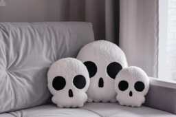 Skull Head Pillow - Halloween Pillows - Teddy Boucle Skeleton Holiday Cushion Spooky Throw Gothic Gift
