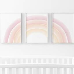 Girls Room Prints, Neutral Rainbow Set Of 3, Pink Nursery Baby Girl, Playroom Bedroom, Wall Art, Kids - thumbnail 3