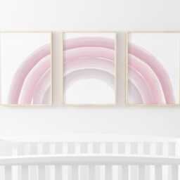 Girls Room Prints, Neutral Rainbow Set Of 3, Pink Nursery Baby Girl, Playroom Bedroom, Wall Art, Kids - thumbnail 2