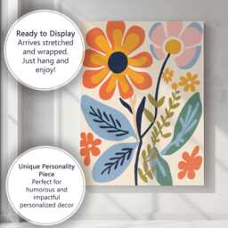 Mid Century Floral Stem With Orange Daisy & Pastel Leaves Canvas Wall Art Print Decor Picture Ready To Hang - thumbnail 3