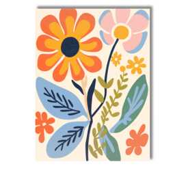 Mid Century Floral Stem With Orange Daisy & Pastel Leaves Canvas Wall Art Print Decor Picture Ready To Hang
