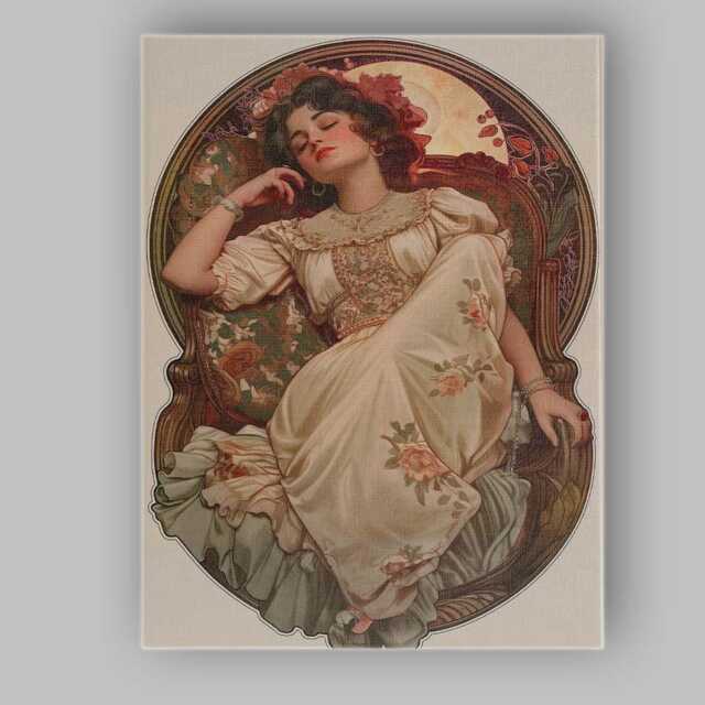 Romantic Sleeping Lady Floral Dress Art Nouveau Illustration Canvas Wall Print Decor Picture Ready To Hang - image 1