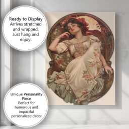 Romantic Sleeping Lady Floral Dress Art Nouveau Illustration Canvas Wall Print Decor Picture Ready To Hang - thumbnail 3