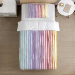 Bedding - Stripes Rainbow, Duvet Cover Set, Fitted Sheets, Pillow Case, Modern Colourful Kids Bedding - thumbnail 3