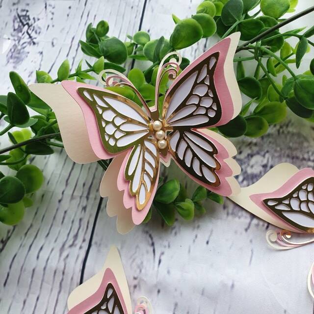 3D Paper Butterflies Pink & Gold Nursery Wall Decor, Set Of 6 - image 1