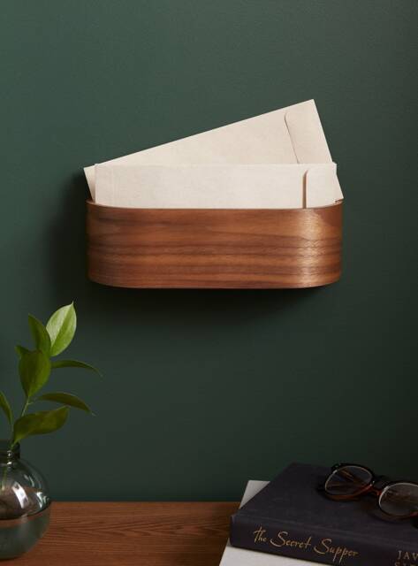"Letter Holder - Walnut Veneer Wall Hung 10"" Wide X 3" - image 1
