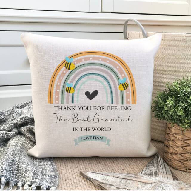 Personalised Grandad Rainbow Linen Cushion - image 1