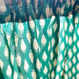 Organic Cotton Valance Set, Green & Beige Block Printed Drapes - thumbnail 2