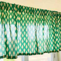 Organic Cotton Valance Set, Green & Beige Block Printed Drapes - thumbnail 3