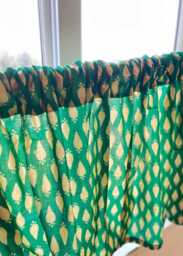 Organic Cotton Valance Set, Green & Beige Block Printed Drapes - thumbnail 1