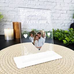 Wedding Day Gift White Frame Heart Photo Personalised Acrylic Plaque - Gift, Custom - thumbnail 2
