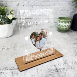 Wedding Day Gift White Frame Heart Photo Personalised Acrylic Plaque - Gift, Custom