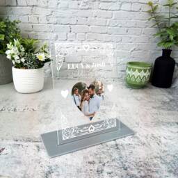 Wedding Day Gift White Frame Heart Photo Personalised Acrylic Plaque - Gift, Custom - thumbnail 3