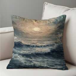 stormy Sea At Night Cushion Cover, Moody Ocean Waves Throw Pillow Moonlit Water Painting Nautical Coastal Decor, 18x18 & Custom Size - thumbnail 4